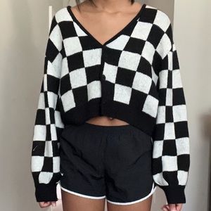 H&M Checked Crop Cardigan Black/White
